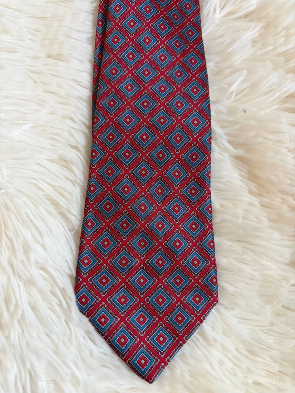 Stefano Ricci Saks Tie 100% Silk Blue Red Geometric  Italy Excellent Condition